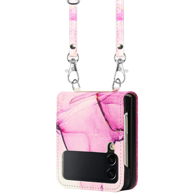 For Samsung Galaxy Z Flip4 Crossbody Marble Pattern Leather Phone Case
