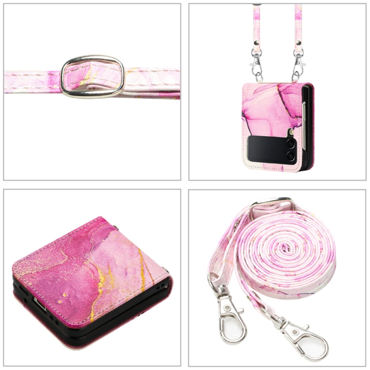 For Samsung Galaxy Z Flip4 Crossbody Marble Pattern Leather Phone Case