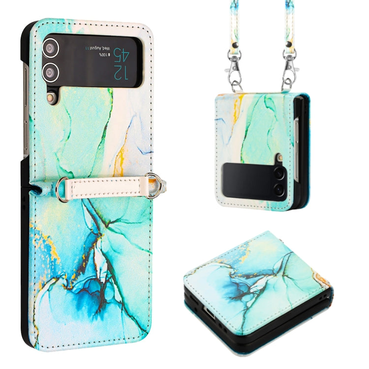 For Samsung Galaxy Z Flip4 Crossbody Marble Pattern Leather Phone Case