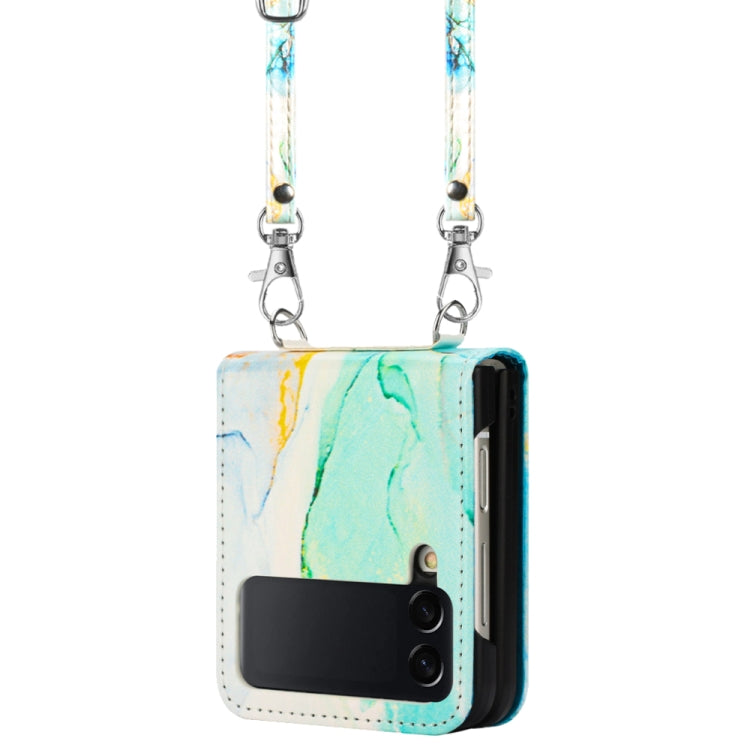 For Samsung Galaxy Z Flip4 Crossbody Marble Pattern Leather Phone Case