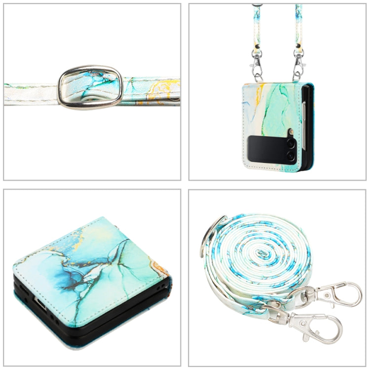 For Samsung Galaxy Z Flip4 Crossbody Marble Pattern Leather Phone Case