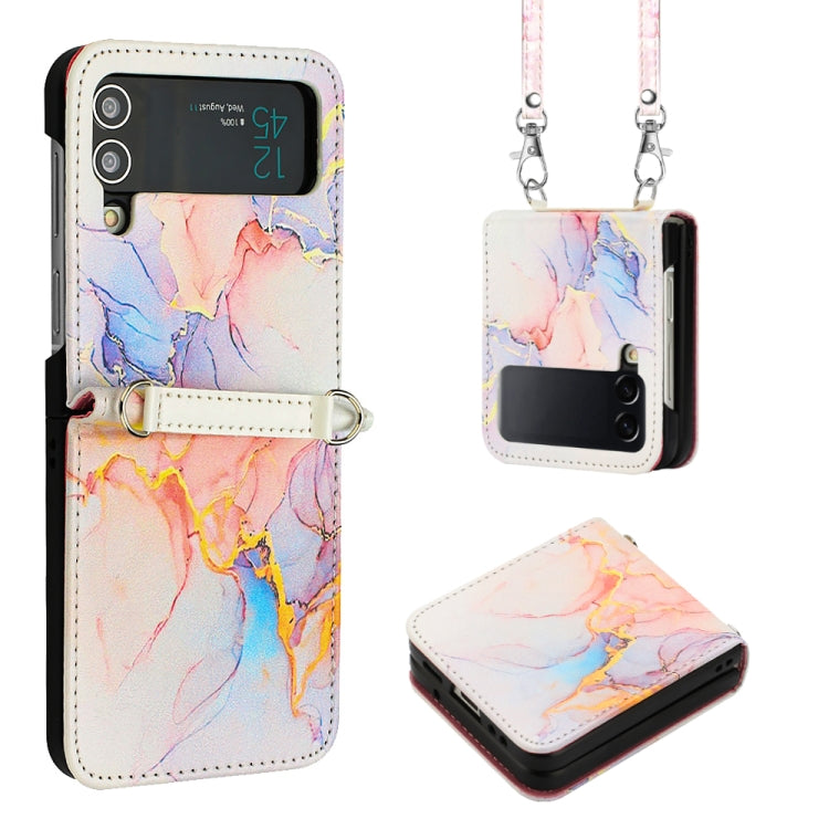 For Samsung Galaxy Z Flip4 Crossbody Marble Pattern Leather Phone Case