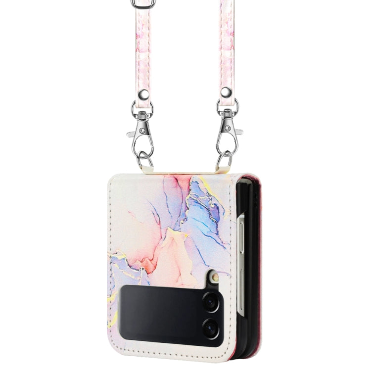 For Samsung Galaxy Z Flip4 Crossbody Marble Pattern Leather Phone Case