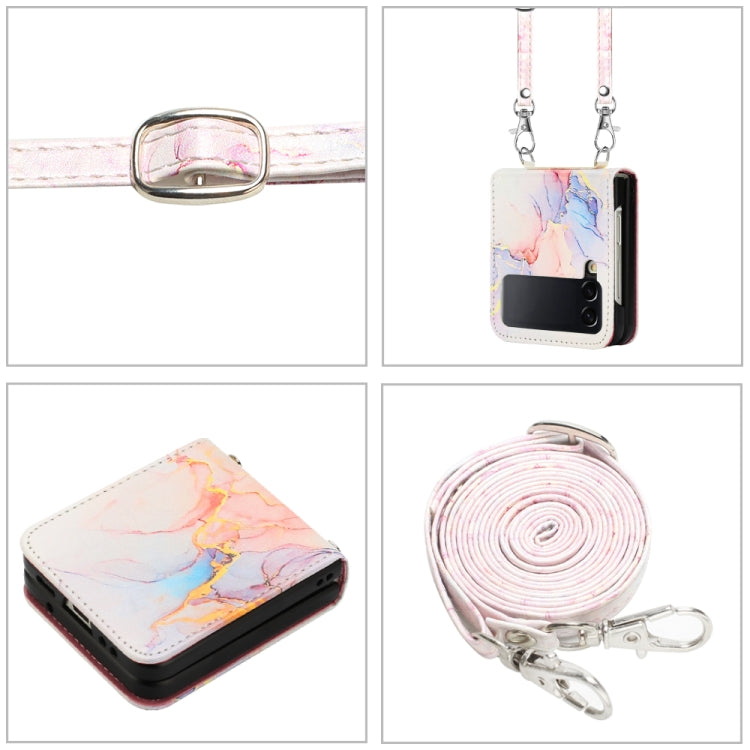 For Samsung Galaxy Z Flip4 Crossbody Marble Pattern Leather Phone Case