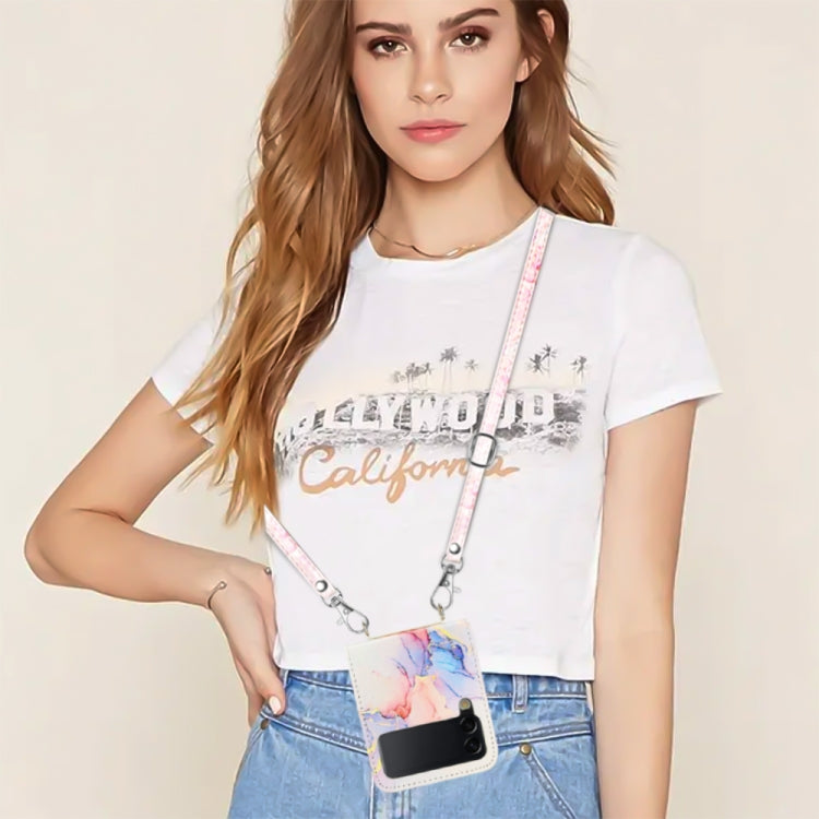 For Samsung Galaxy Z Flip4 Crossbody Marble Pattern Leather Phone Case