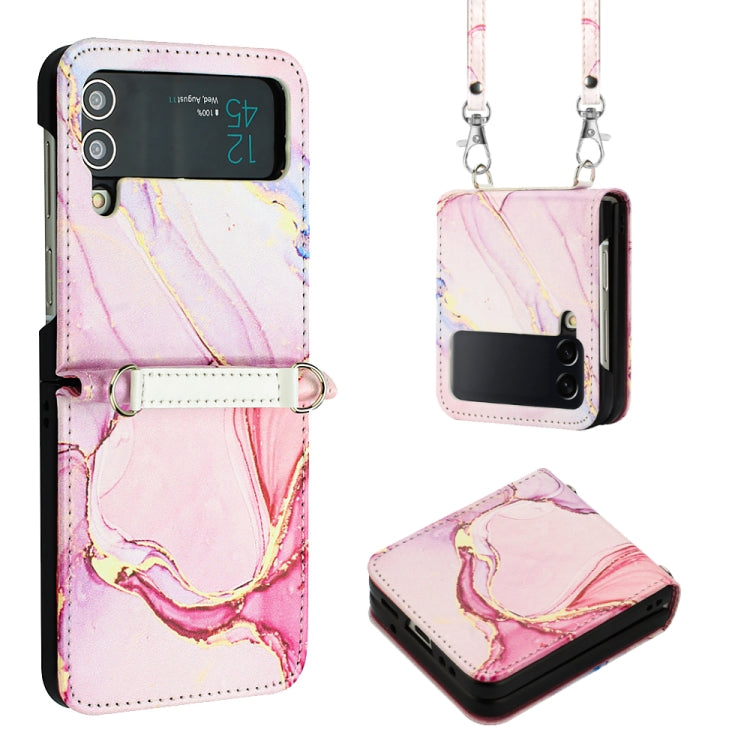 For Samsung Galaxy Z Flip4 Crossbody Marble Pattern Leather Phone Case