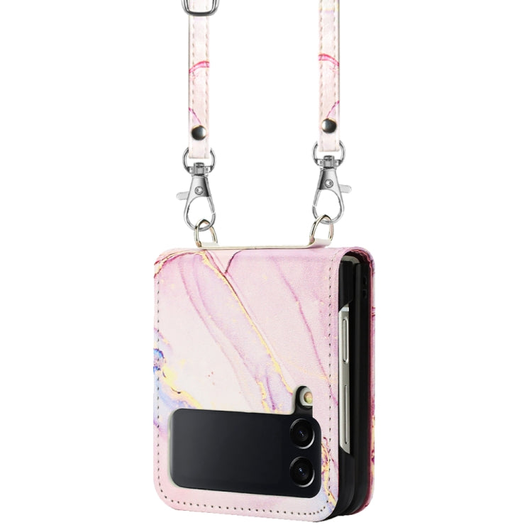 For Samsung Galaxy Z Flip4 Crossbody Marble Pattern Leather Phone Case