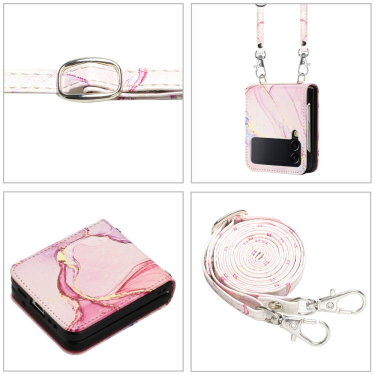 For Samsung Galaxy Z Flip4 Crossbody Marble Pattern Leather Phone Case
