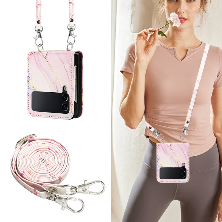 For Samsung Galaxy Z Flip4 Crossbody Marble Pattern Leather Phone Case