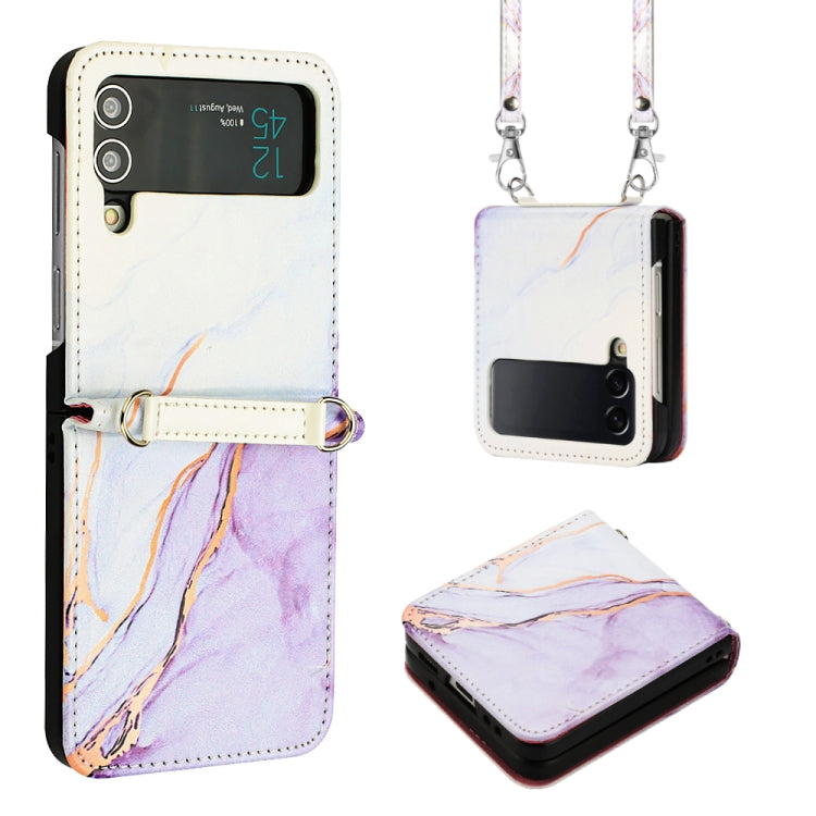 For Samsung Galaxy Z Flip4 Crossbody Marble Pattern Leather Phone Case