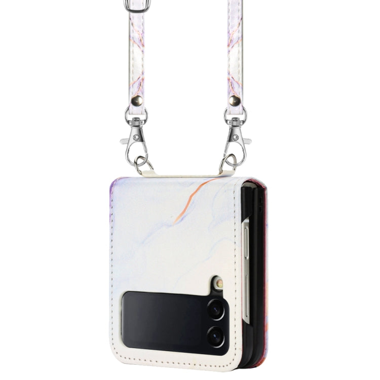 For Samsung Galaxy Z Flip4 Crossbody Marble Pattern Leather Phone Case