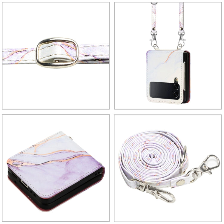 For Samsung Galaxy Z Flip4 Crossbody Marble Pattern Leather Phone Case
