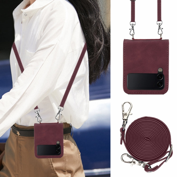 For Samsung Galaxy Z Flip4 Crossbody 3D Embossed Leather Phone Case