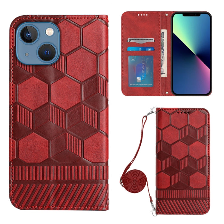 For iPhone 14 Crossbody Football Texture Magnetic PU Phone Case