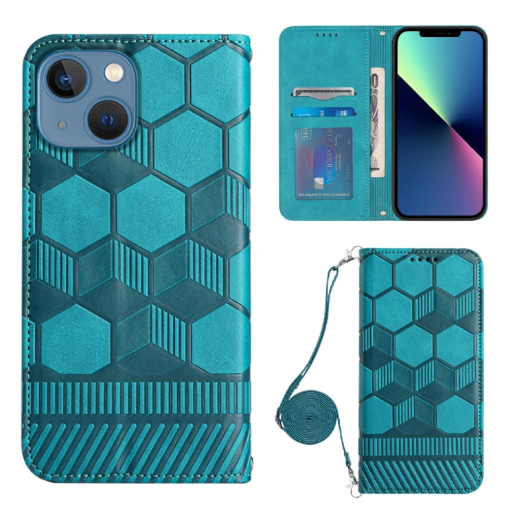 For iPhone 14 Plus Crossbody Football Texture Magnetic PU Phone Case