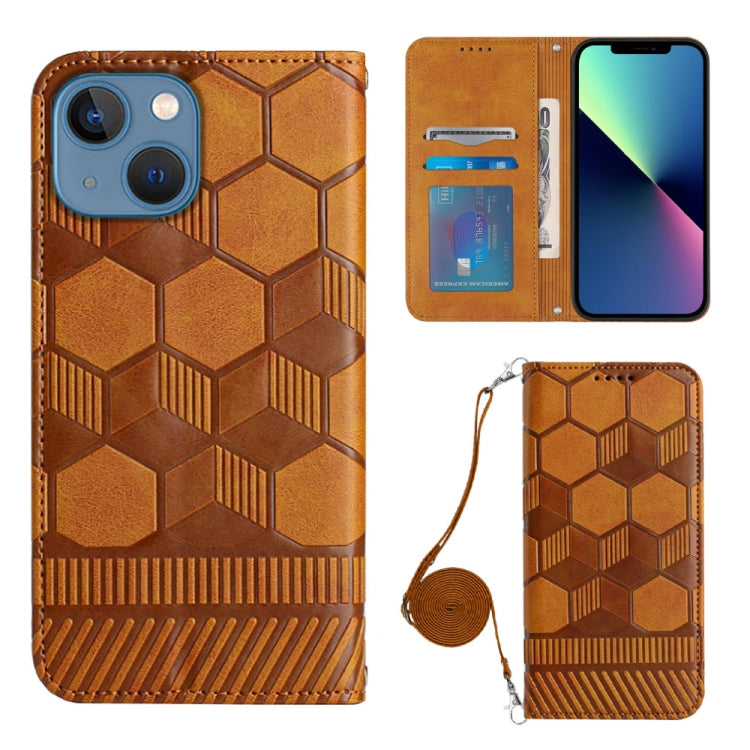 For iPhone 14 Plus Crossbody Football Texture Magnetic PU Phone Case