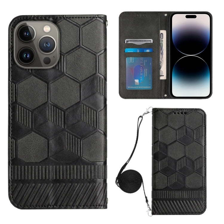 For iPhone 14 Pro Crossbody Football Texture Magnetic PU Phone Case