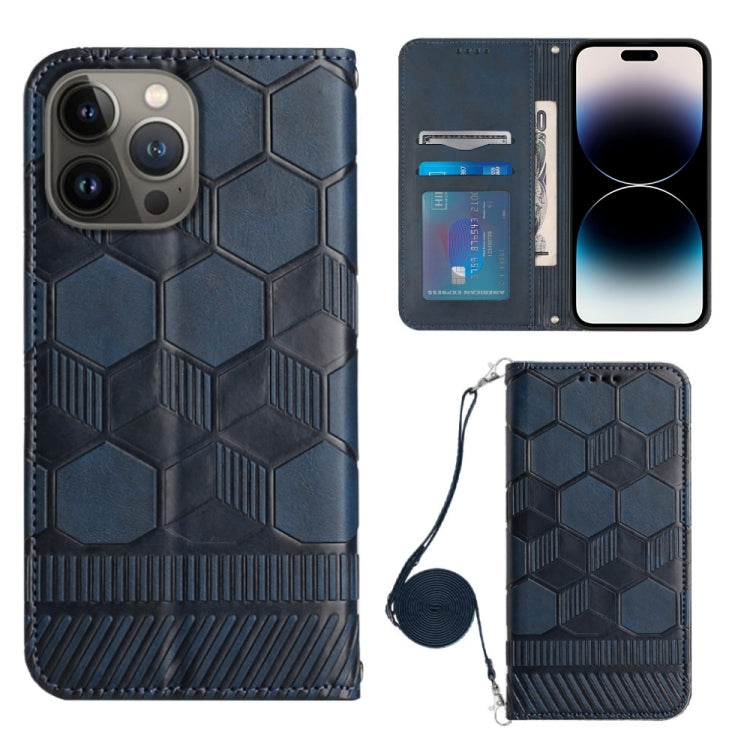 For iPhone 14 Pro Max Crossbody Football Texture Magnetic PU Phone Case