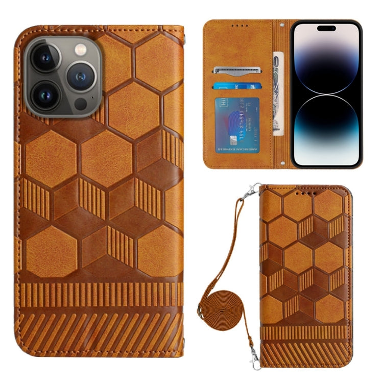 For iPhone 14 Pro Max Crossbody Football Texture Magnetic PU Phone Case