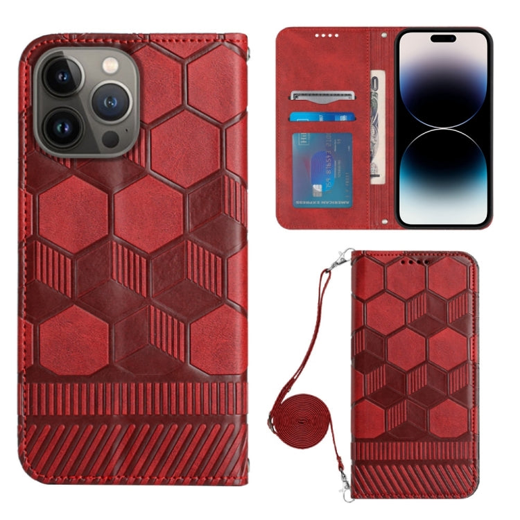 For iPhone 14 Pro Max Crossbody Football Texture Magnetic PU Phone Case