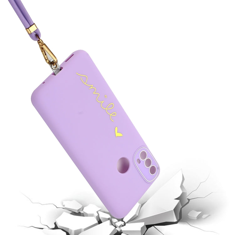 For Motorola Moto E40 / E30 Gilding Line TPU Phone Case with Strap