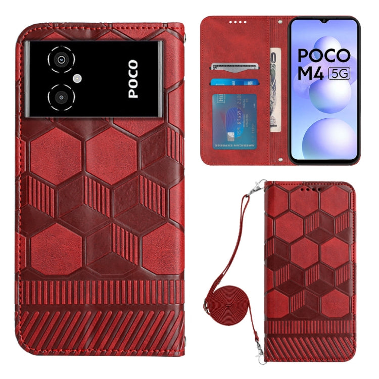 For Xiaomi Poco M4 5G Crossbody Football Texture Magnetic PU Phone Case