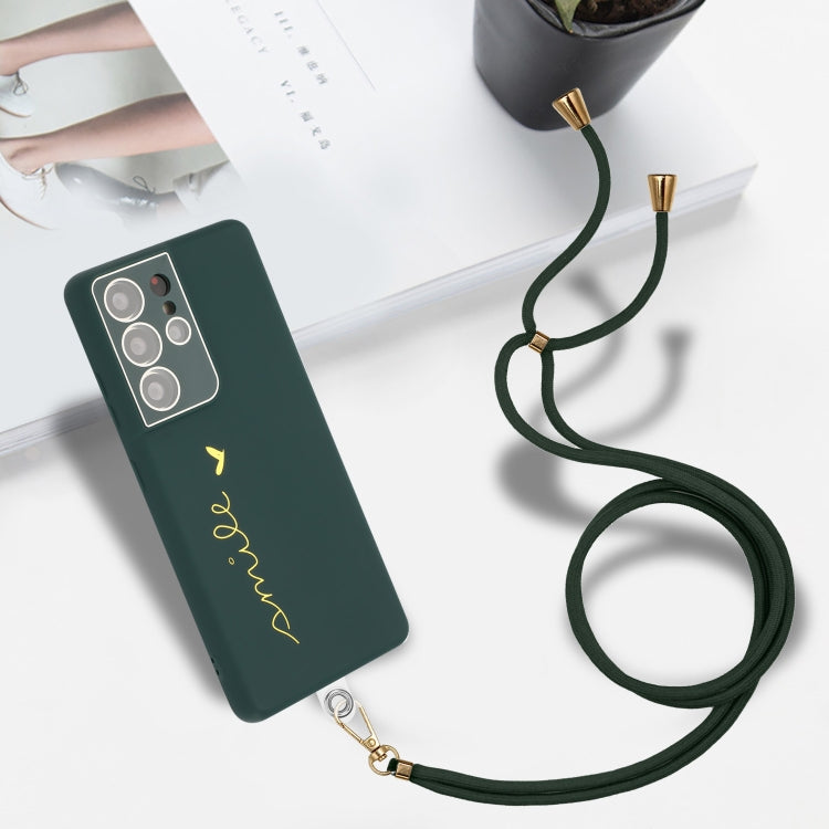 For Samsung Galaxy S21 Ultra 5G Gilding Line TPU Phone Case with Strap