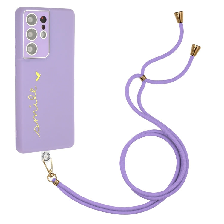 For Samsung Galaxy S21 Ultra 5G Gilding Line TPU Phone Case with Strap