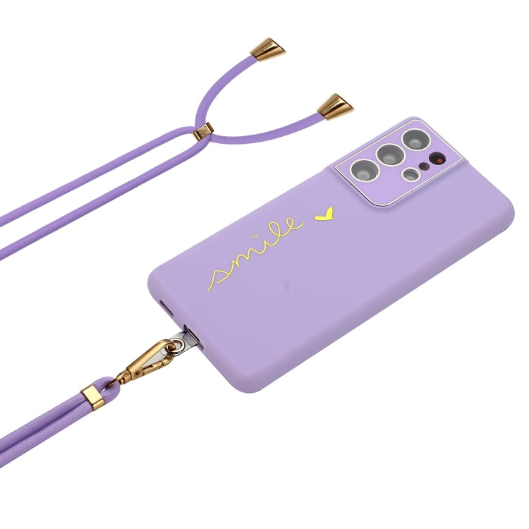 For Samsung Galaxy S21 Ultra 5G Gilding Line TPU Phone Case with Strap