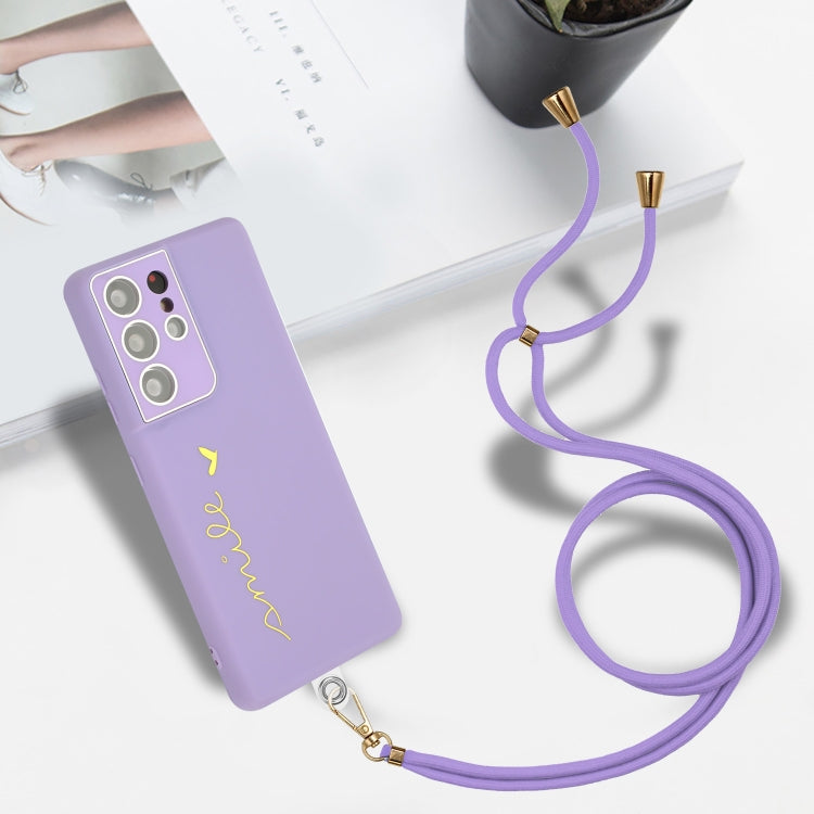 For Samsung Galaxy S21 Ultra 5G Gilding Line TPU Phone Case with Strap