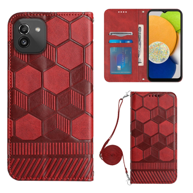 For Samsung Galaxy A03 164mm Crossbody Football Texture Magnetic PU Phone Case