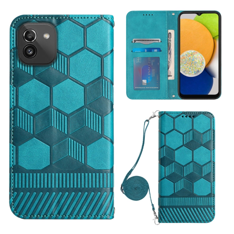 For Samsung Galaxy A03 166mm Crossbody Football Texture Magnetic PU Phone Case