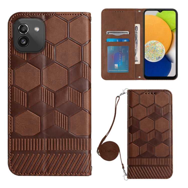 For Samsung Galaxy A03 166mm Crossbody Football Texture Magnetic PU Phone Case