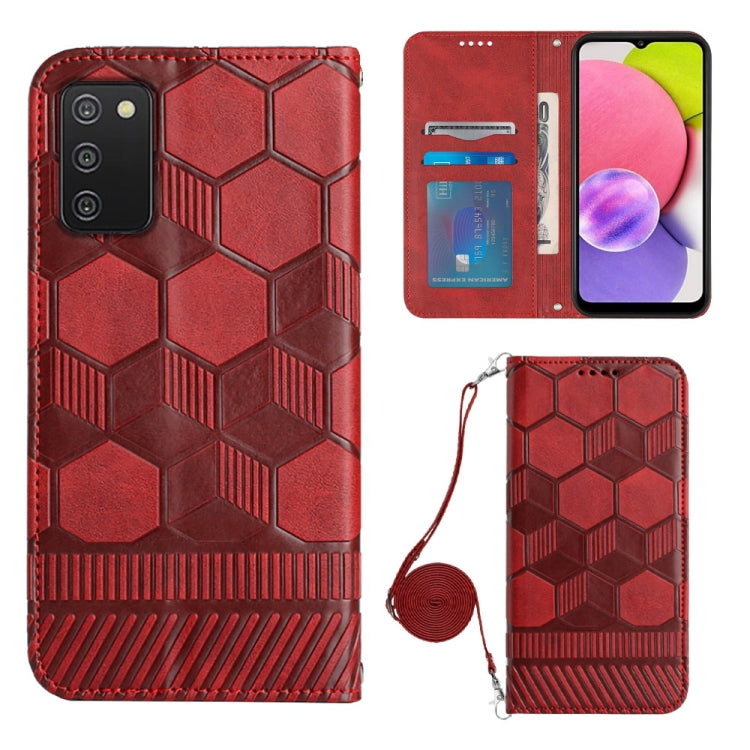 For Samsung Galaxy A03S 165.8mm US Crossbody Football Texture Magnetic PU Phone Case