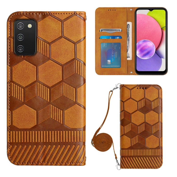 For Samsung Galaxy A03S 166.5mm EU Crossbody Football Texture Magnetic PU Phone Case