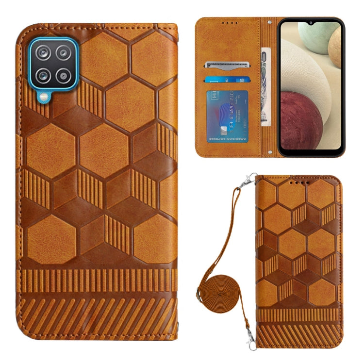 For Samsung Galaxy A12 5G/M12/F12 Crossbody Football Texture Magnetic PU Phone Case