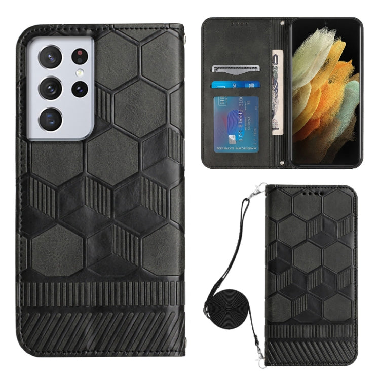 For Samsung Galaxy S21 Ultra 5G Crossbody Football Texture Magnetic PU Phone Case