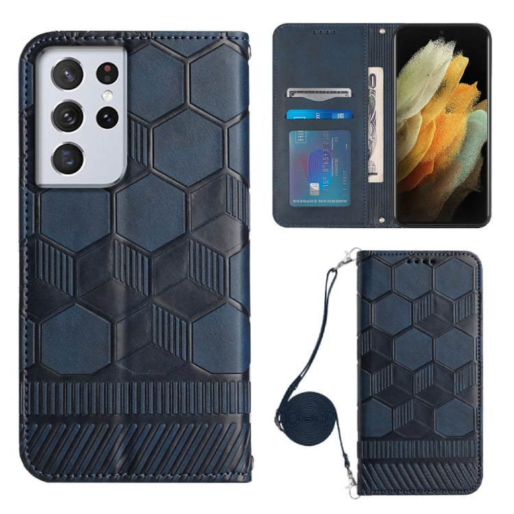 For Samsung Galaxy S21 Ultra 5G Crossbody Football Texture Magnetic PU Phone Case