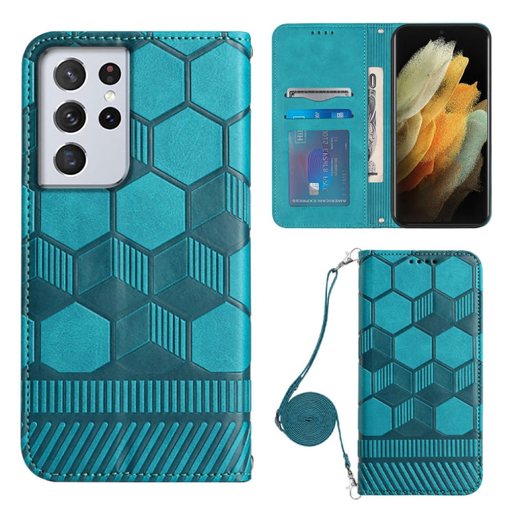 For Samsung Galaxy S21 Ultra 5G Crossbody Football Texture Magnetic PU Phone Case