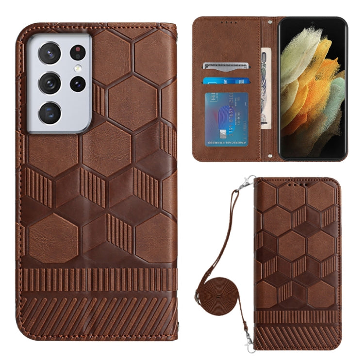 For Samsung Galaxy S21 Ultra 5G Crossbody Football Texture Magnetic PU Phone Case