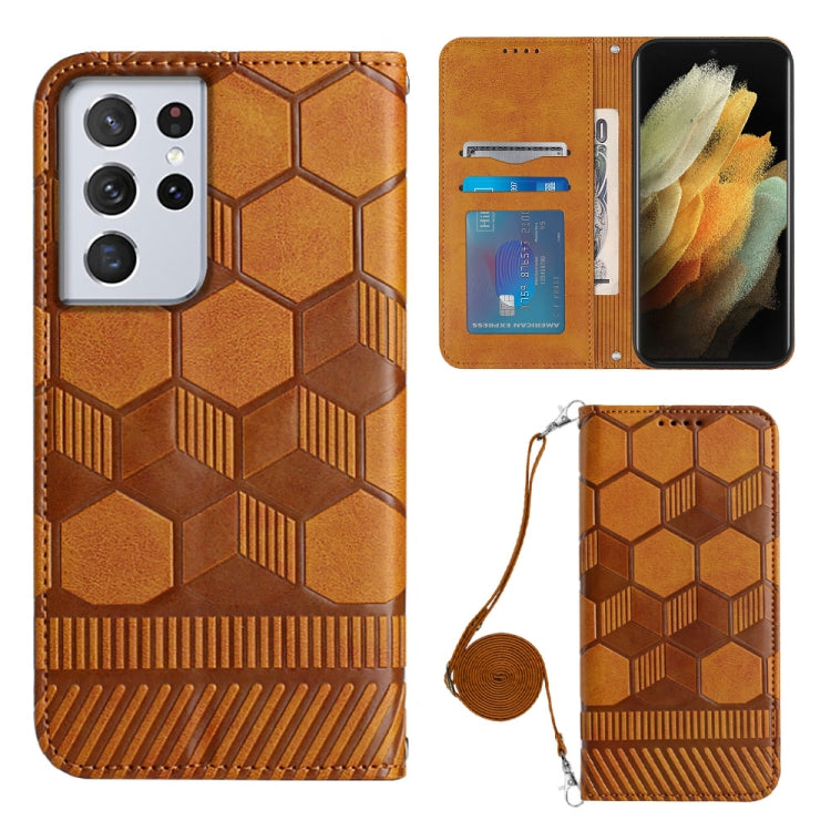 For Samsung Galaxy S21 Ultra 5G Crossbody Football Texture Magnetic PU Phone Case