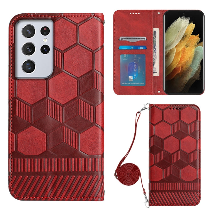 For Samsung Galaxy S21 Ultra 5G Crossbody Football Texture Magnetic PU Phone Case