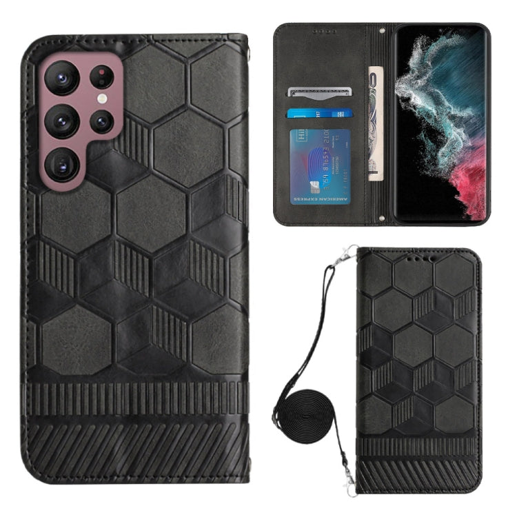 For Samsung Galaxy S22 Ultra 5G Crossbody Football Texture Magnetic PU Phone Case