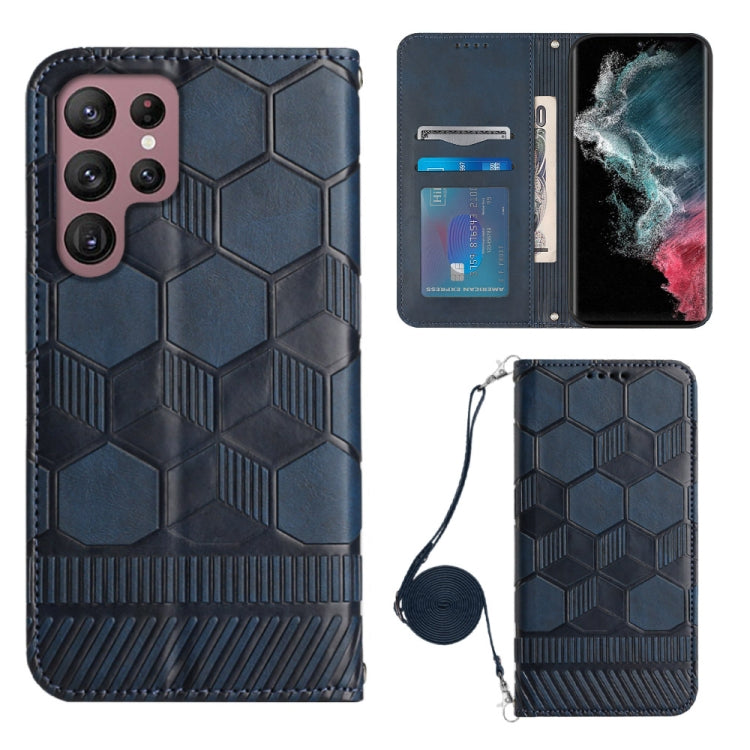 For Samsung Galaxy S22 Ultra 5G Crossbody Football Texture Magnetic PU Phone Case