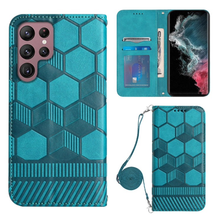 For Samsung Galaxy S22 Ultra 5G Crossbody Football Texture Magnetic PU Phone Case