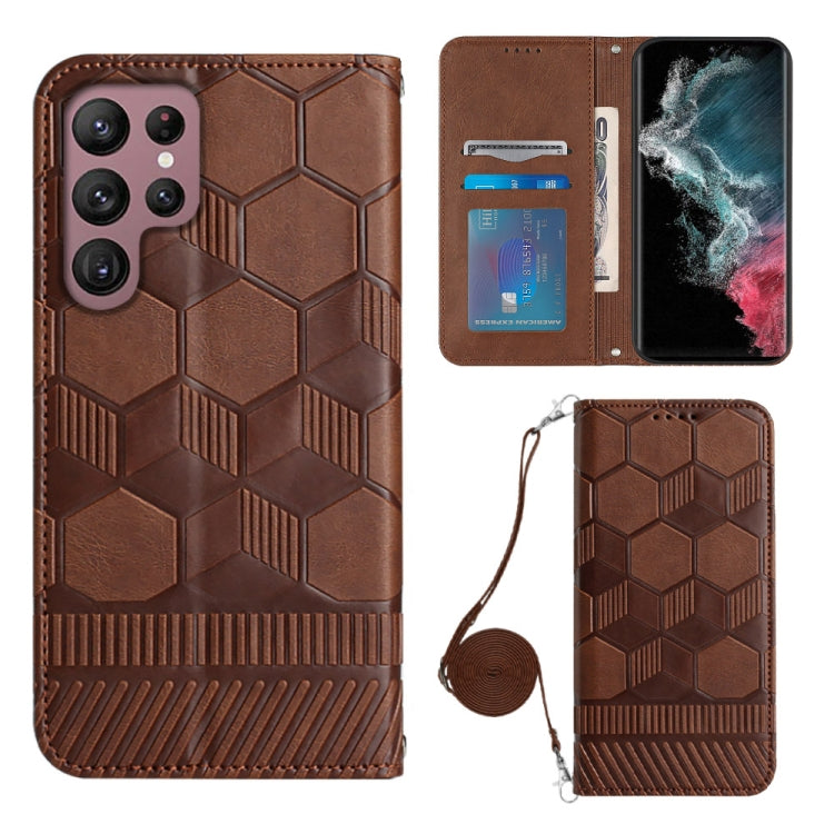 For Samsung Galaxy S22 Ultra 5G Crossbody Football Texture Magnetic PU Phone Case