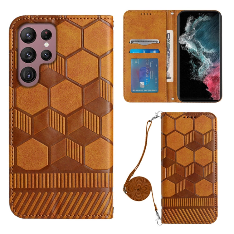 For Samsung Galaxy S22 Ultra 5G Crossbody Football Texture Magnetic PU Phone Case