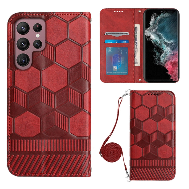 For Samsung Galaxy S22 Ultra 5G Crossbody Football Texture Magnetic PU Phone Case