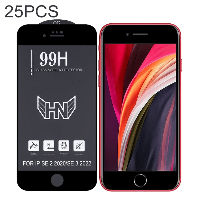 For iPhone SE 2022 / SE 2020 25pcs High Aluminum Large Arc Full Screen Tempered Glass Film