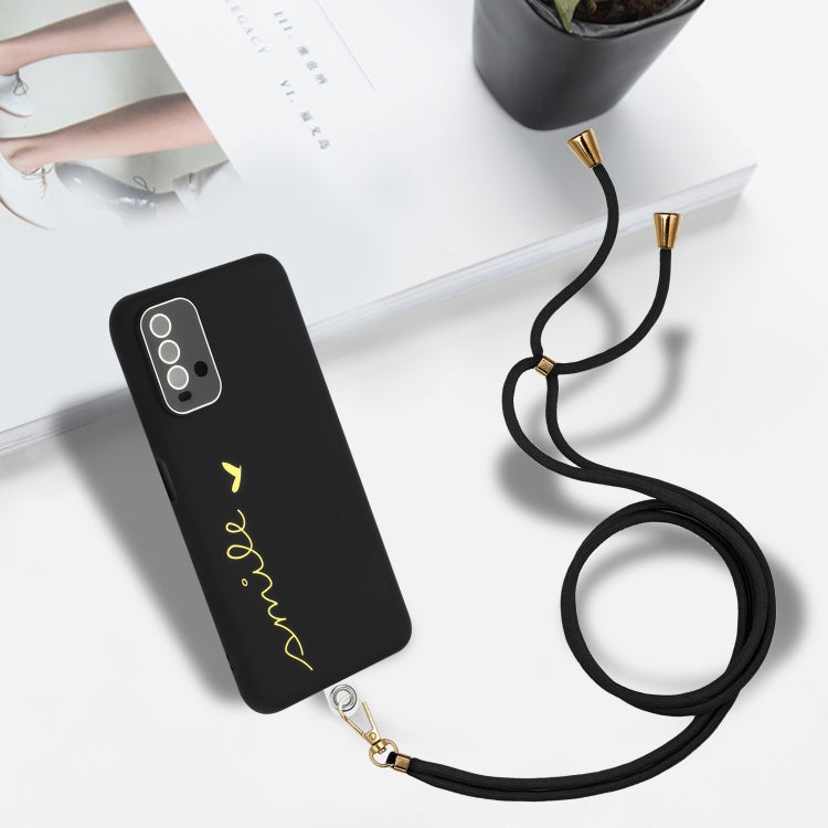 For Xiaomi Redmi 9T Global / 9 Power Gilding Line TPU Phone Case with Strap